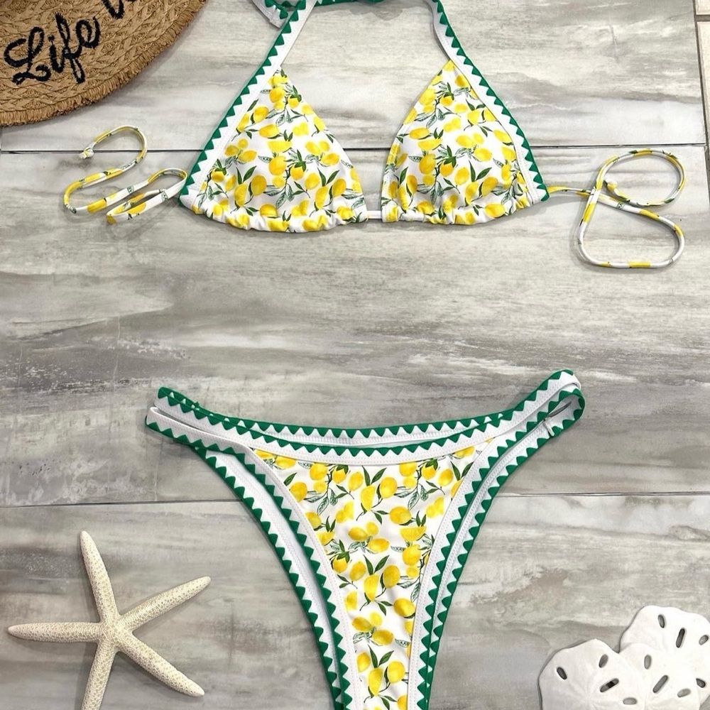 NEW Lemon Print Triangle Bikini Set